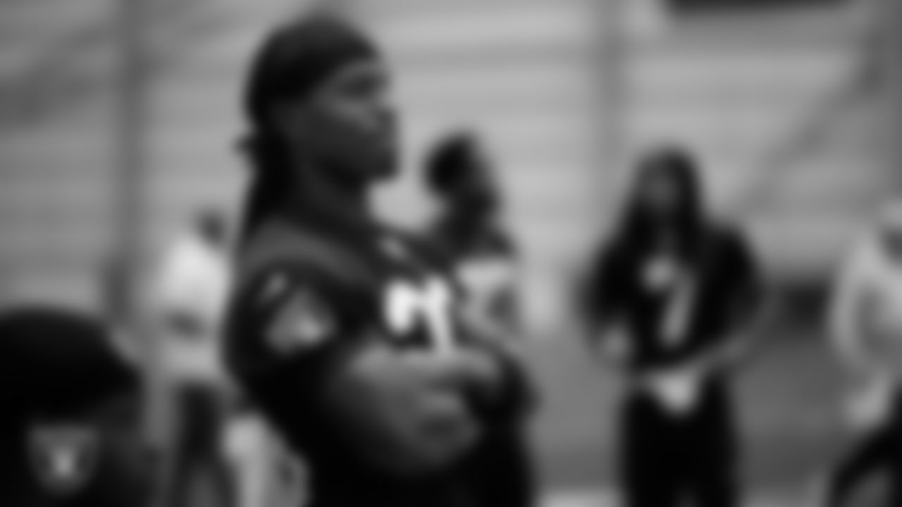 Las Vegas Raiders cornerback Darnay Holmes (30) during practice at Intermountain Health Performance Center.