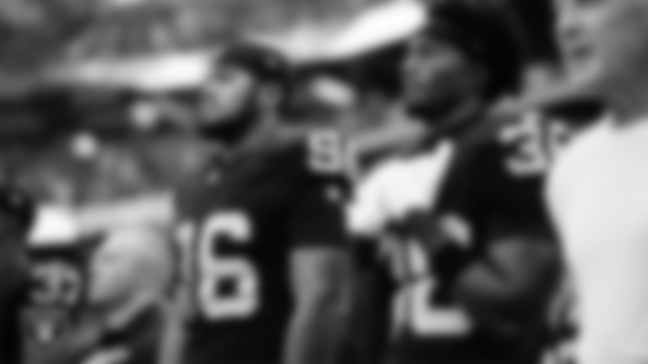 Las Vegas Raiders defensive tackle Jonah Laulu (96) during the national anthem before the preseason home game against the San Francisco 49ers at Allegiant Stadium.