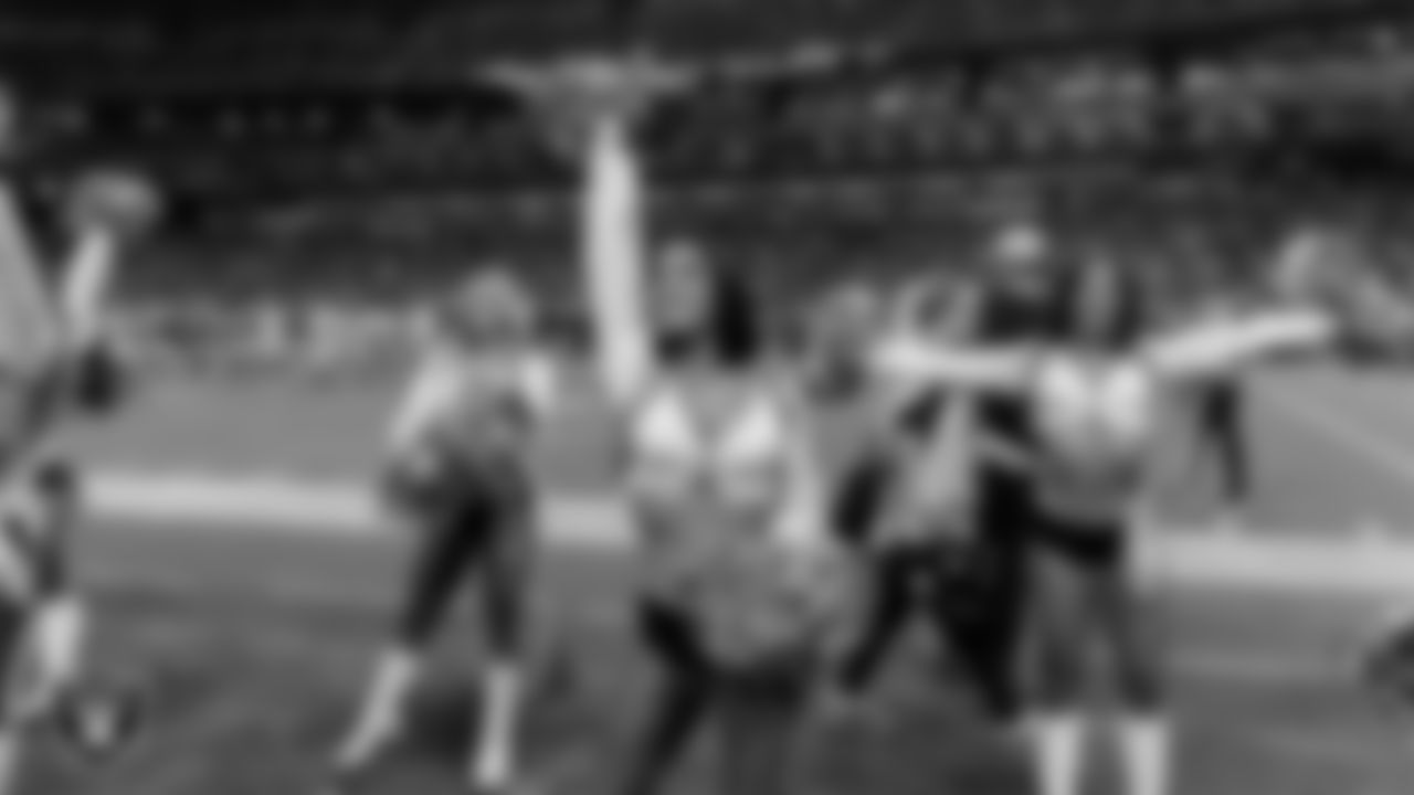 Raiderette Kylie on the sidelines during the regular season home game against the Dallas Cowboys at Allegiant Stadium.