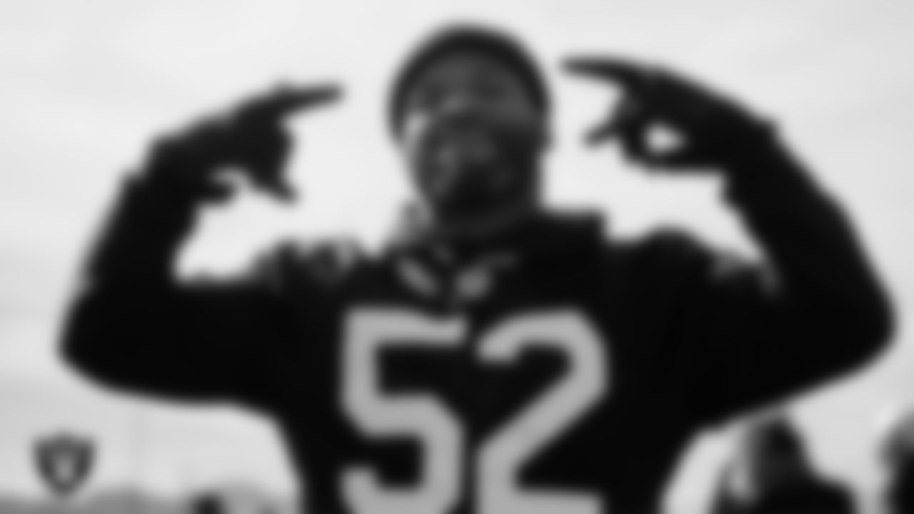 Las Vegas Raiders linebacker Elandon Roberts (52) during practice at Intermountain Health Performance Center.