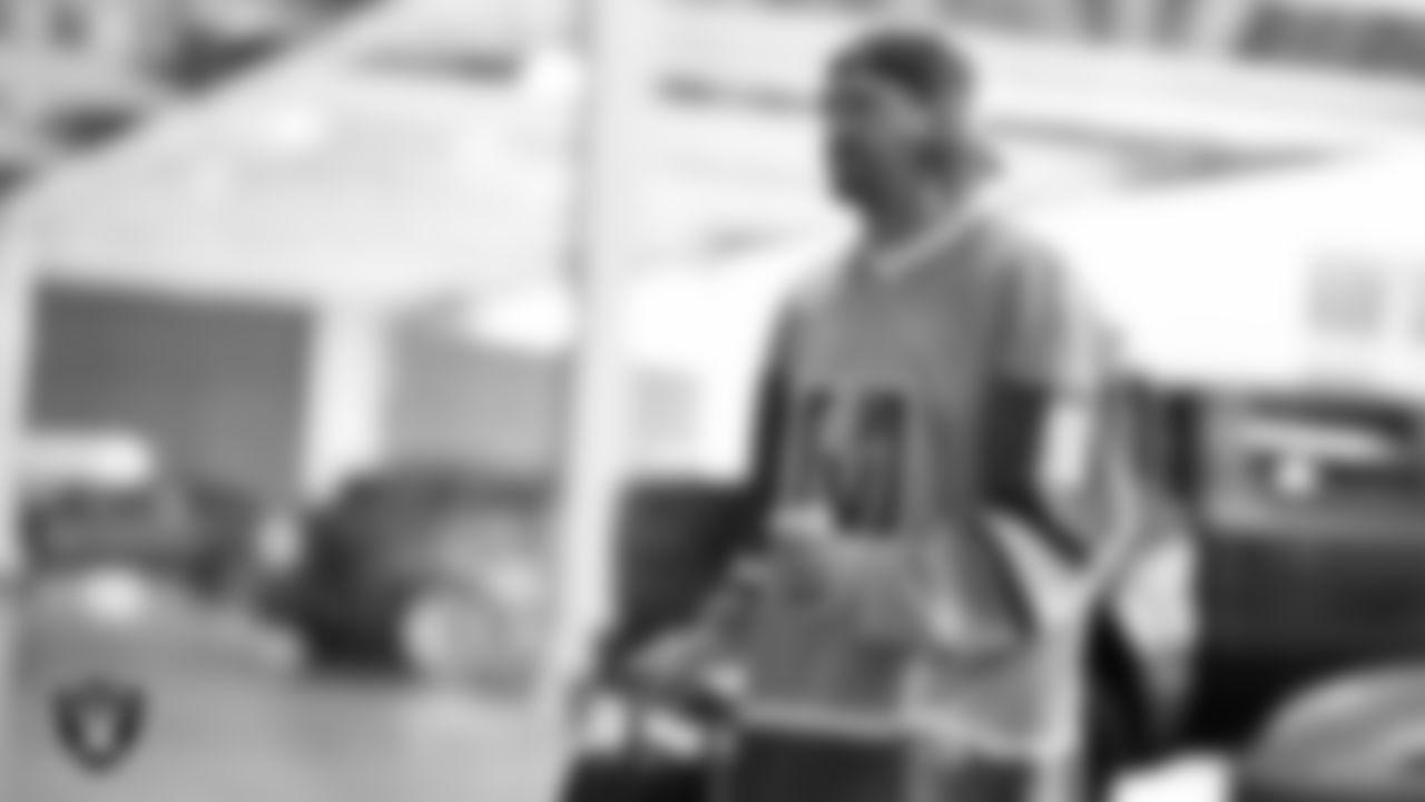 Las Vegas Raiders punter AJ Cole (6) arrives to the regular season home game against the Cleveland Browns at Allegiant Stadium.