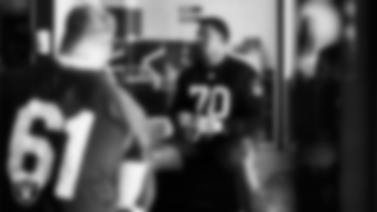 Las Vegas Raiders offensive lineman Stone Forsythe (70) in the weight room during practice at Intermountain Health Performance Center.