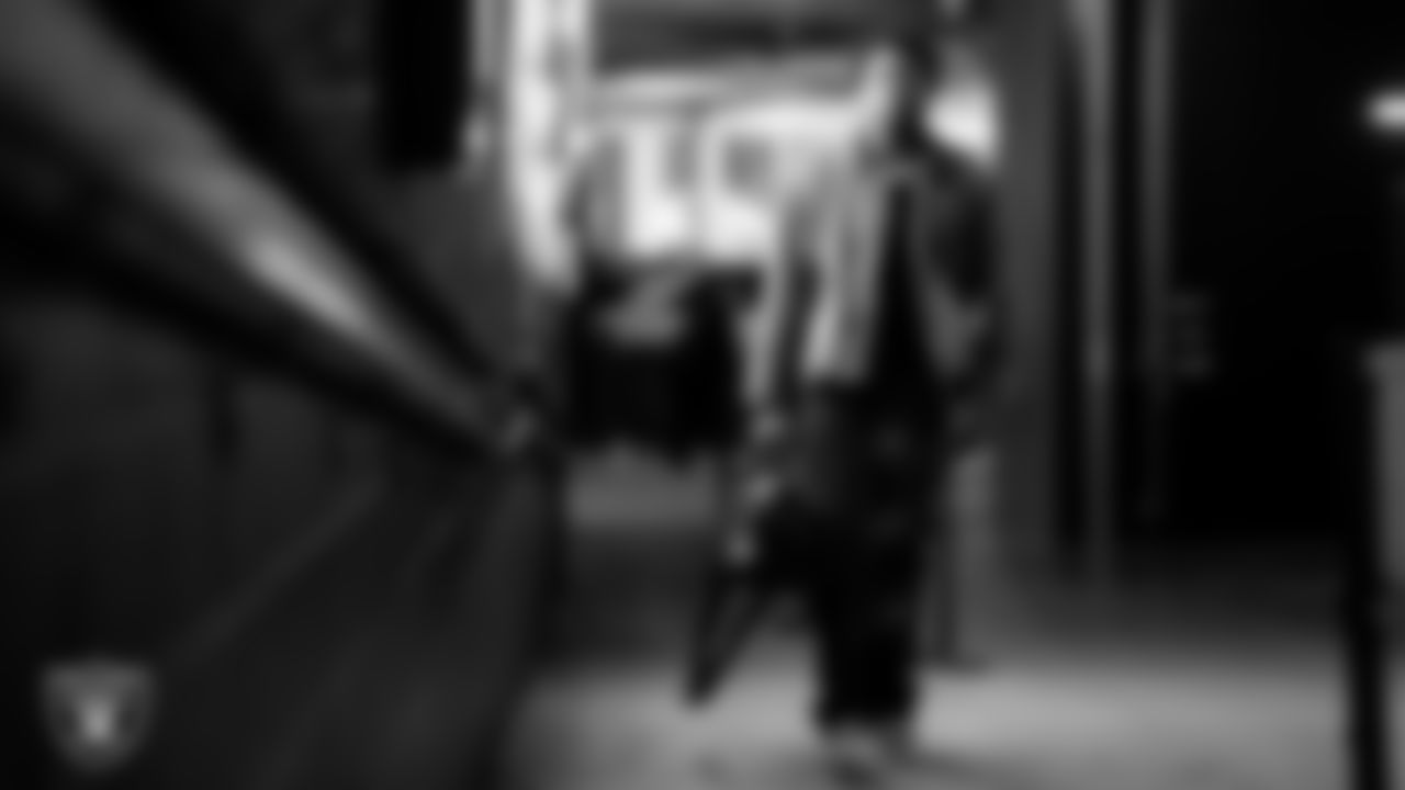 Las Vegas Raiders defensive end Malcolm Koonce (51) arrives to the regular season home game against the Denver Broncos at Allegiant Stadium.