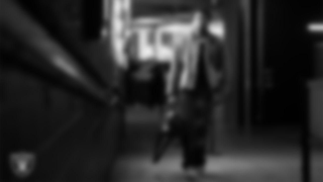 Las Vegas Raiders defensive end Malcolm Koonce (51) arrives to the regular season home game against the Denver Broncos at Allegiant Stadium.