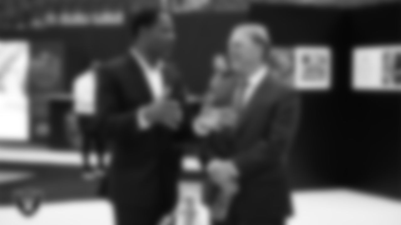 Las Vegas Raiders alumnus Eric Allen and Owner Mark Davis during the second annual Silver & Black Gala hosted by The Raiders Foundation at Allegiant Stadium.