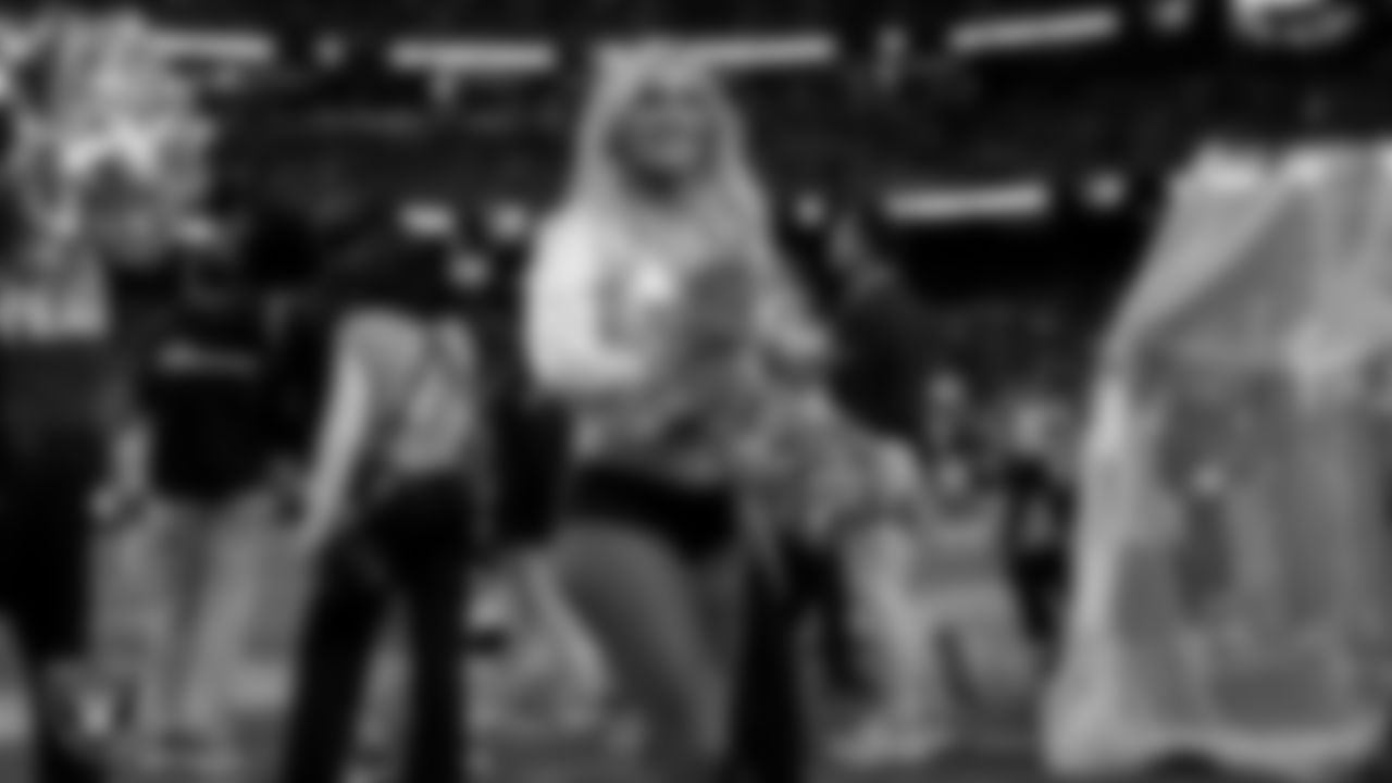 Raiderette Pip on the sidelines during the regular season home game against the Kansas City Chiefs at Allegiant Stadium.