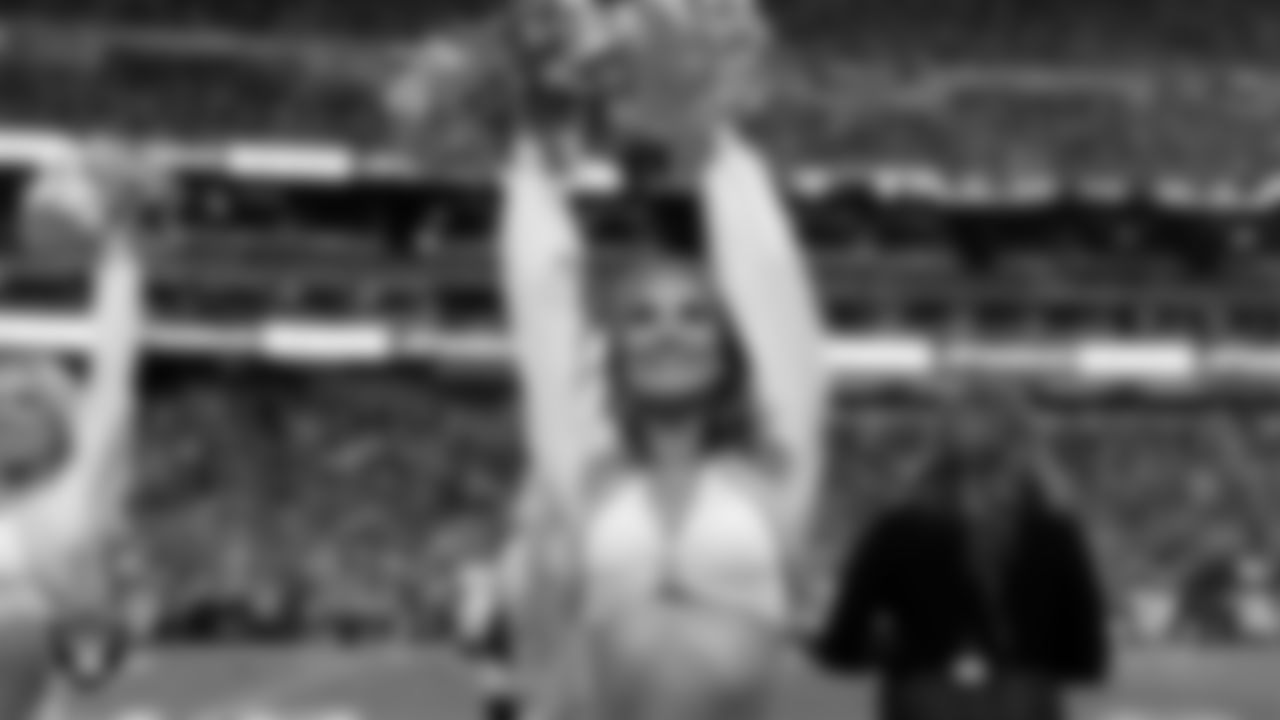 Raiderette Madisyn on the sidelines during the regular season home game against the Denver Broncos at Allegiant Stadium.