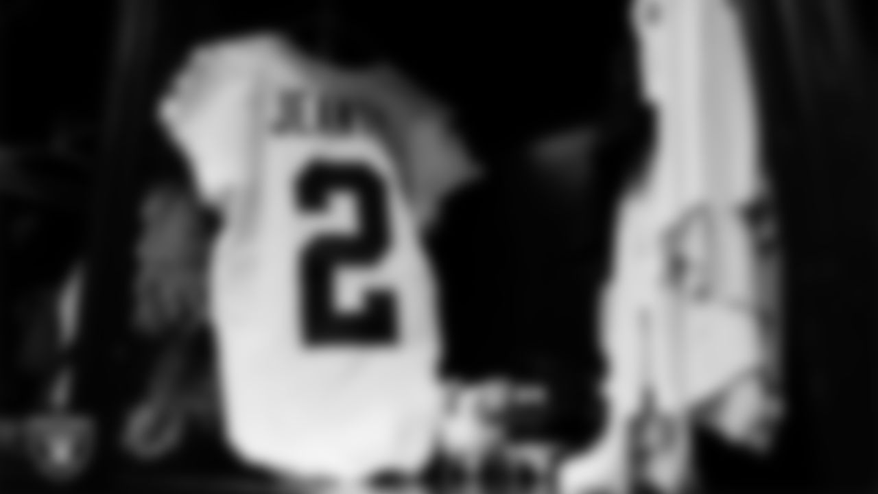 The locker room prior to the Las Vegas Raiders' arrival for their regular season away game against the Houston Texans at NRG Stadium.