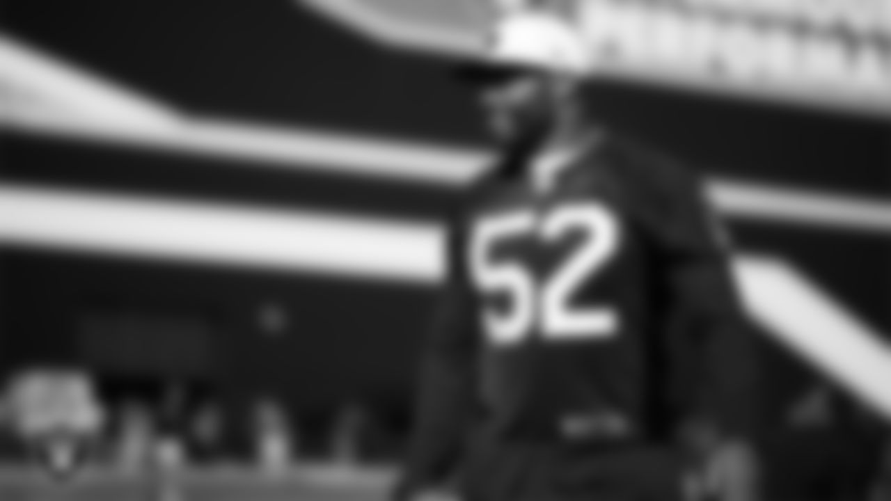 Las Vegas Raiders linebacker Elandon Roberts (52) during practice at Intermountain Health Performance Center.