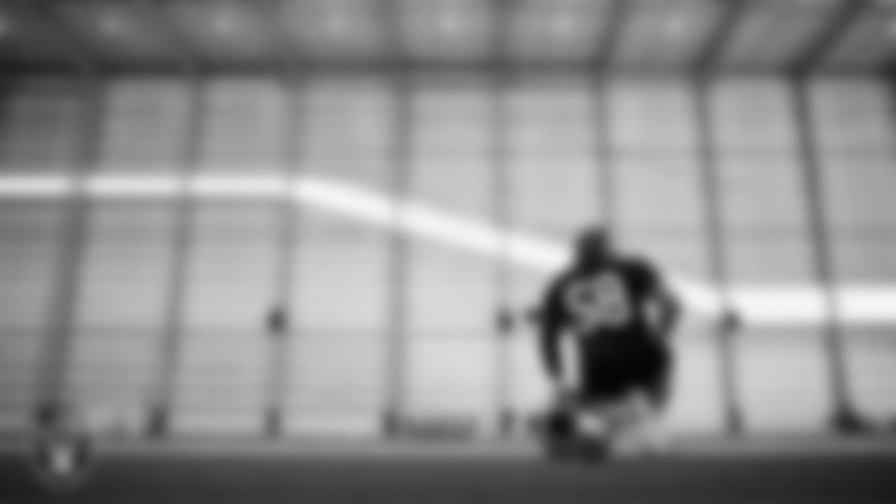 Las Vegas Raiders center Jackson Powers-Johnson (58) during practice at Intermountain Health Performance Center.