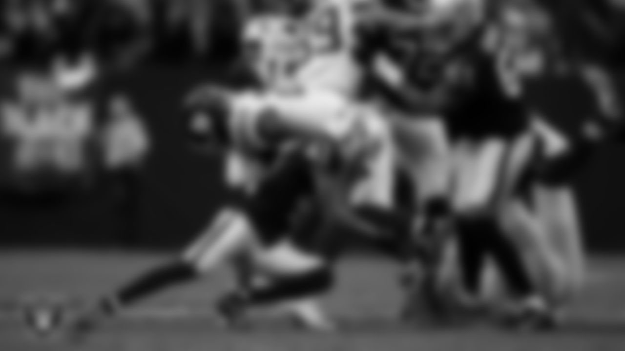 Las Vegas Raiders cornerback Greedy Vance (41) makes a tackle during the regular season home game against the New York Giants at Allegiant Stadium.