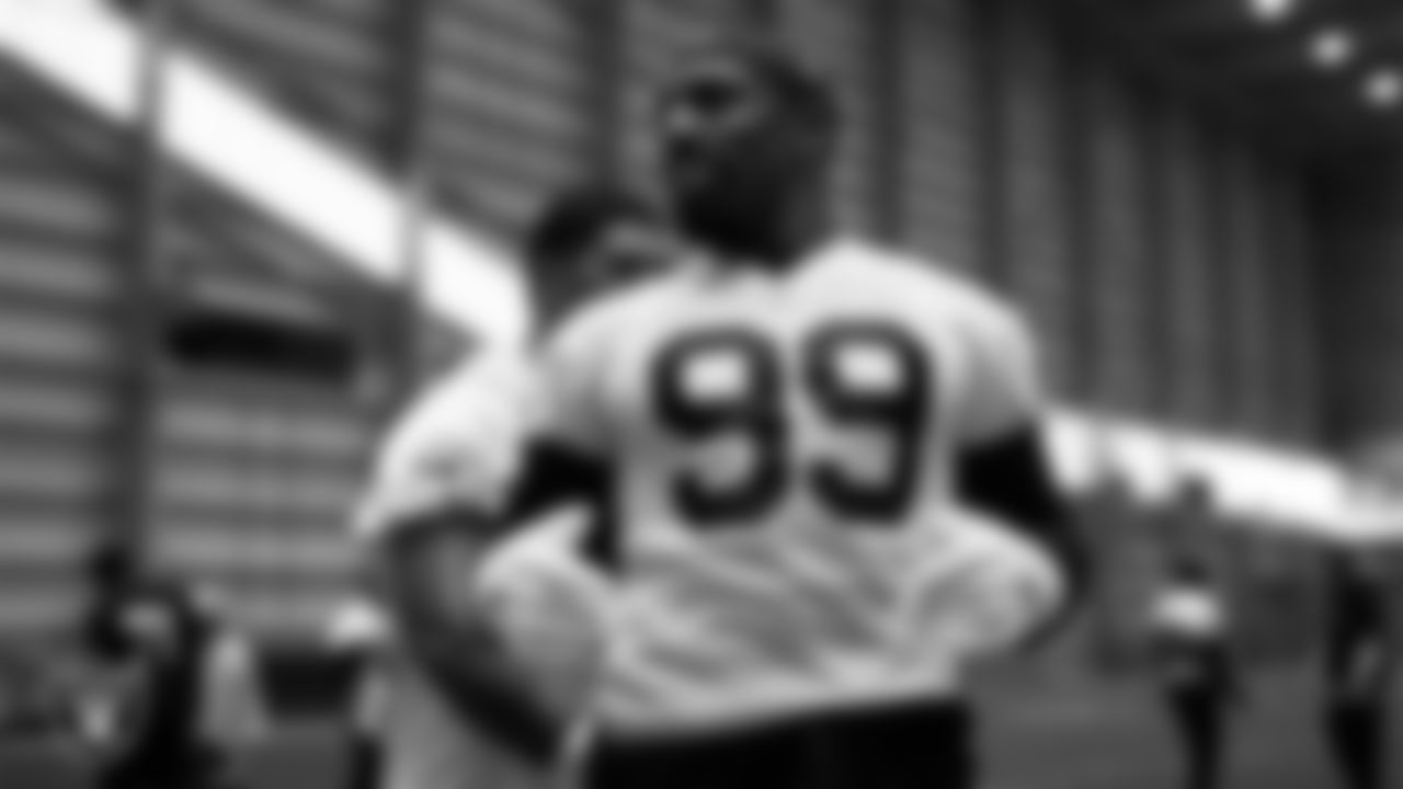 Las Vegas Raiders defensive tackle Thomas Booker IV (99) during practice at Intermountain Health Performance Center.