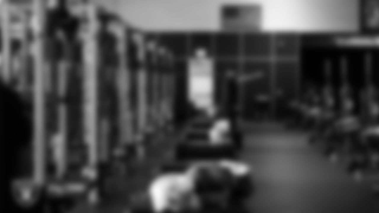 Las Vegas Raiders quarterback Aidan O'Connell (12) in the weight room during practice at Intermountain Health Performance Center.