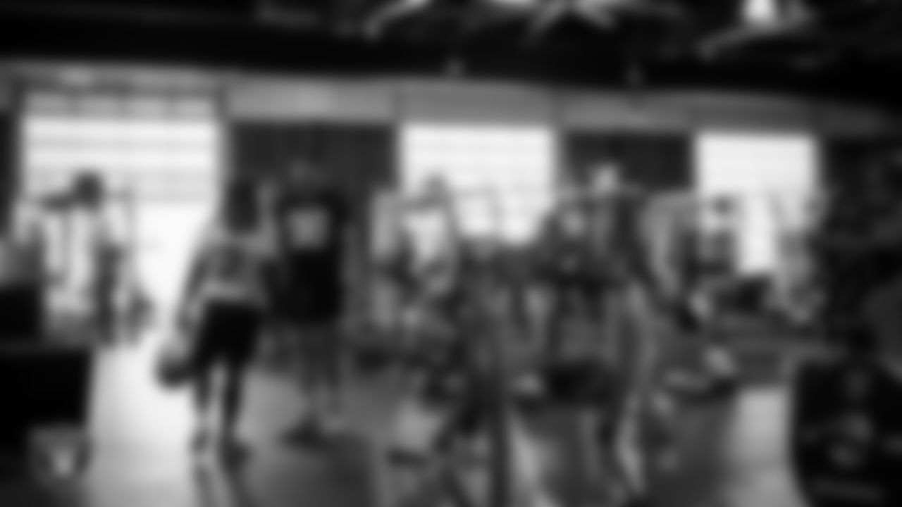 Las Vegas Raiders running back Ashton Jeanty (2) and defensive end Maxx Crosby (98) at an Organized Team Activity (OTA) at Intermountain Health Performance Center.
