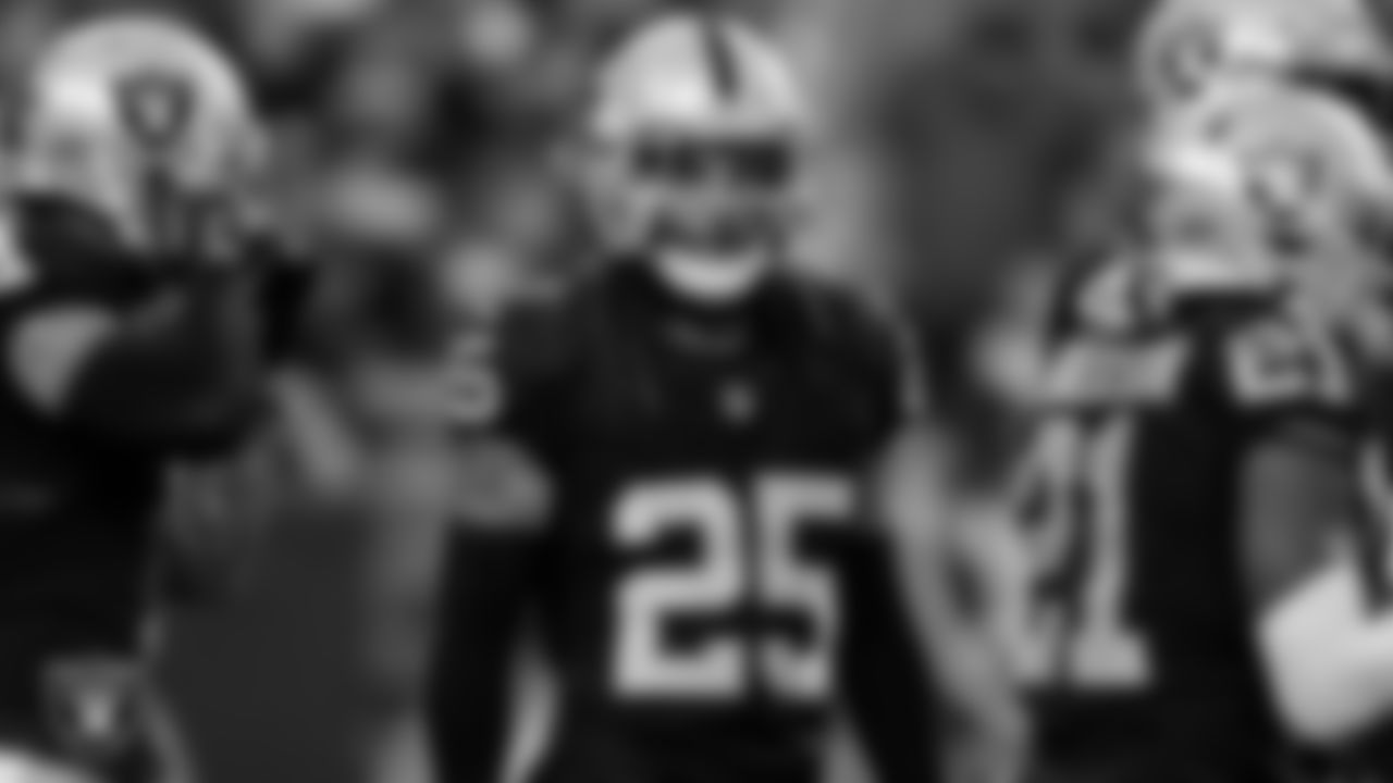 Las Vegas Raiders safety Tre'von Moehrig (25) during the regular season home game against the New York Giants at Allegiant Stadium.
