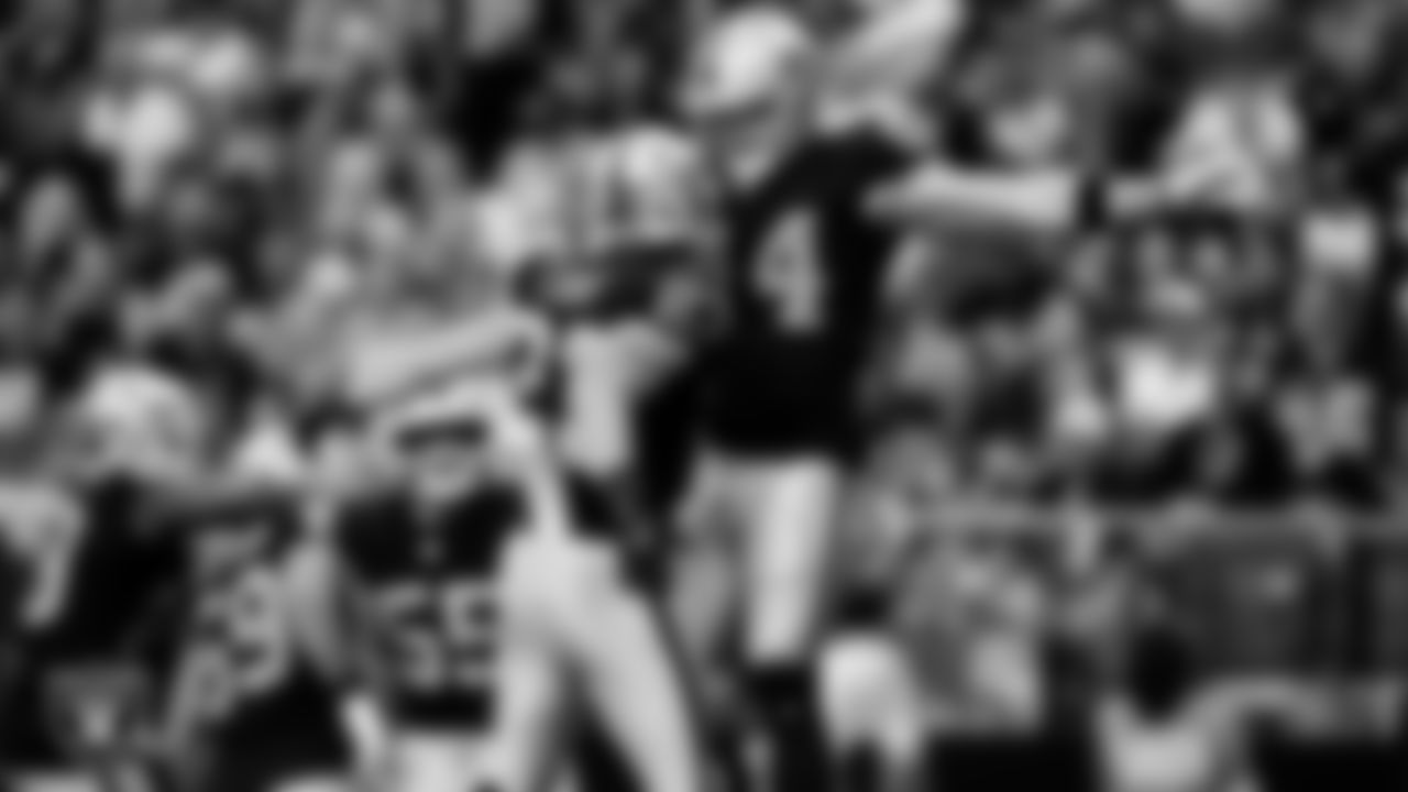 Las Vegas Raiders running back Dylan Laube (23) and linebacker Tommy Eichenberg (44) during the regular season home game against the Tennessee Titans at Allegiant Stadium.