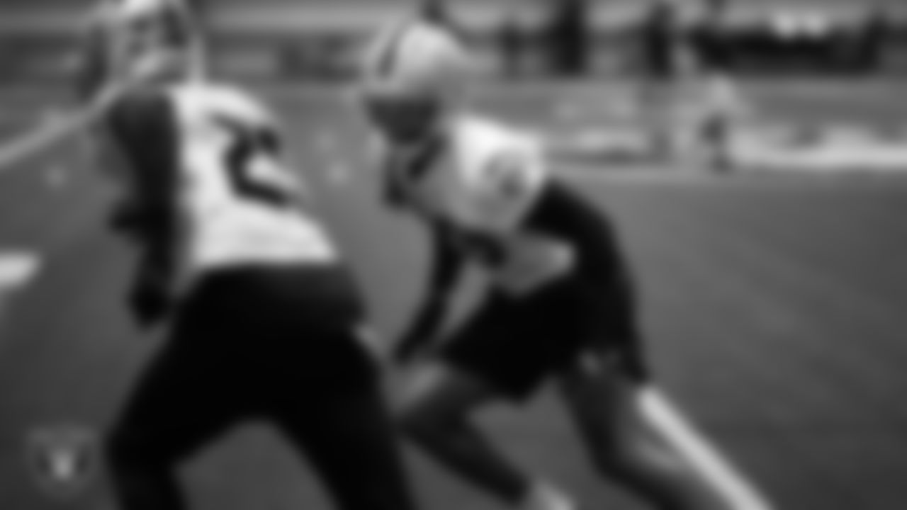 Las Vegas Raiders cornerback Chigozie Anusiem (29) during practice at Intermountain Health Performance Center.