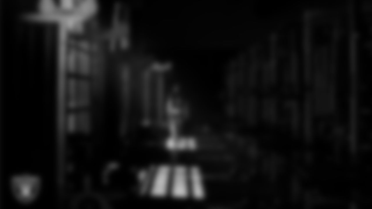 Las Vegas Raiders wide receiver Tre Tucker (1) in the weight room during practice at Intermountain Health Performance Center.