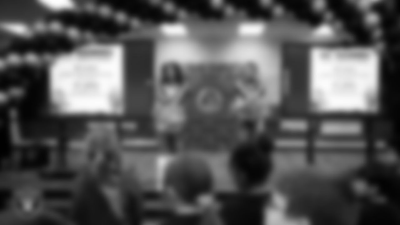 Raiderettes Ashtin and Ali teach a dance to students during a Raiders Spirit Day at Richard H. Bryan Elementary School.