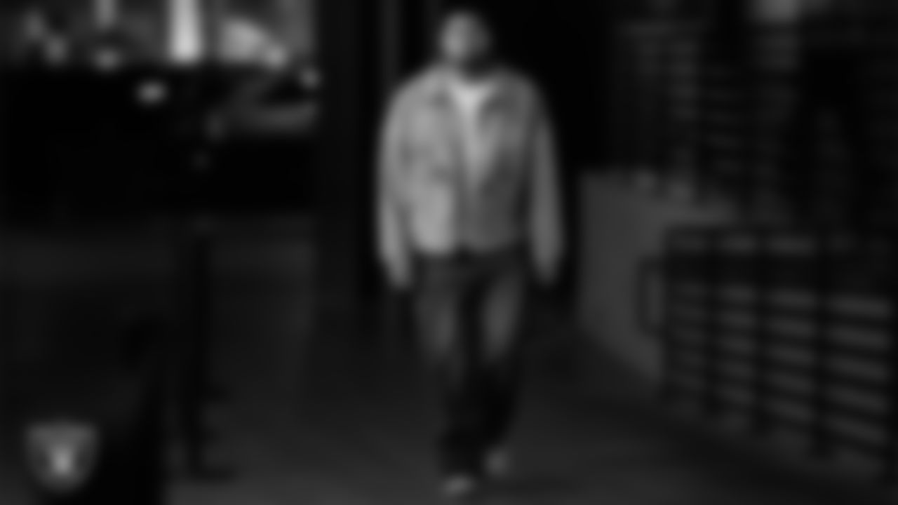 Las Vegas Raiders defensive tackle Jonah Laulu (96) arrives to the regular season home game against the Dallas Cowboys at Allegiant Stadium.