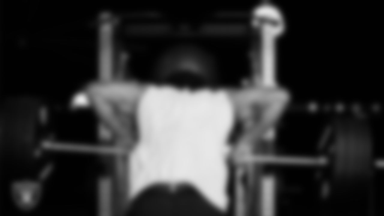 Las Vegas Raiders linebacker Elerson Smith (92) at a workout during phase two of the offseason program at Intermountain Health Performance Center.