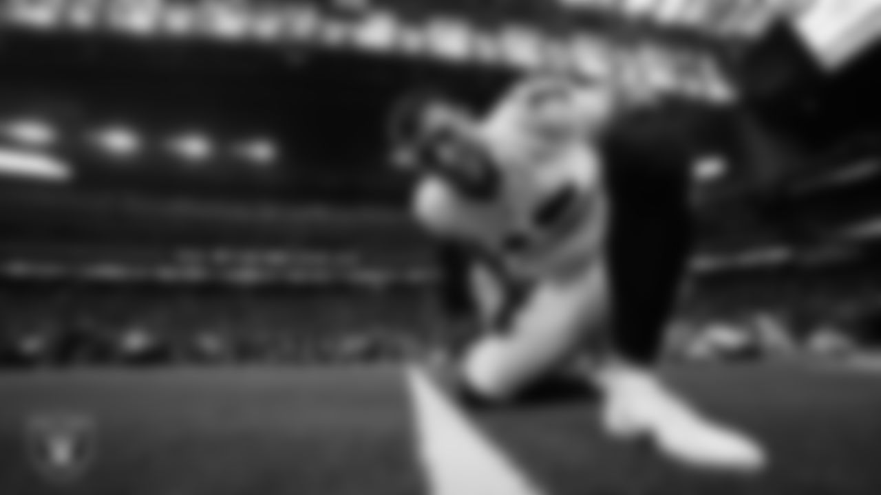 Las Vegas Raiders wide receiver Jack Bech (18) warming up before the regular season away game against the Houston Texans at NRG Stadium.