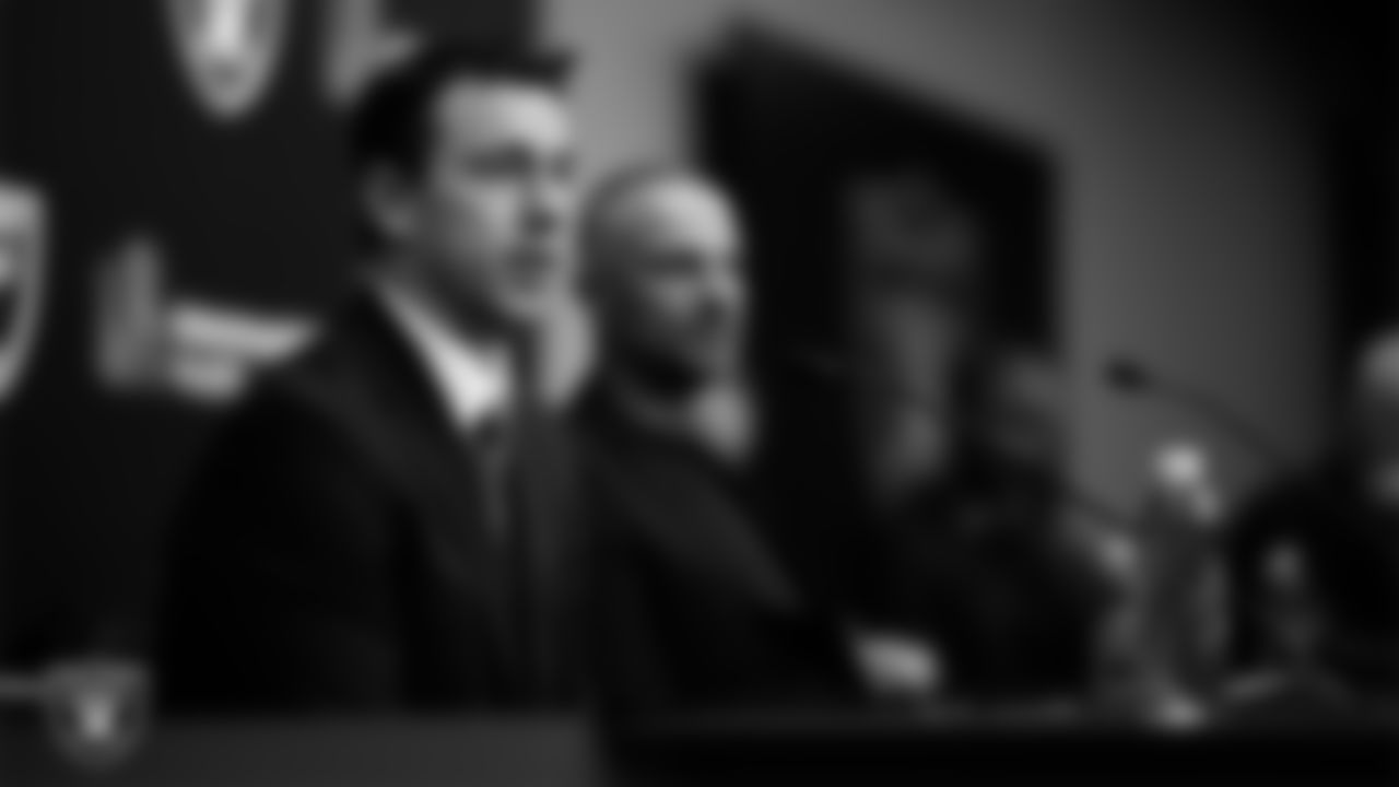 Las Vegas Raiders Head Coach Klint Kubiak during an introductory press conference at Intermountain Health Performance Center.