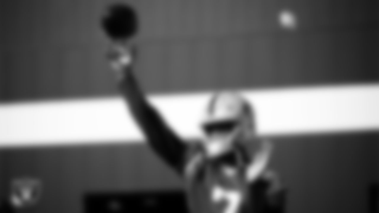 Las Vegas Raiders quarterback Geno Smith (7) during practice at Intermountain Health Performance Center.