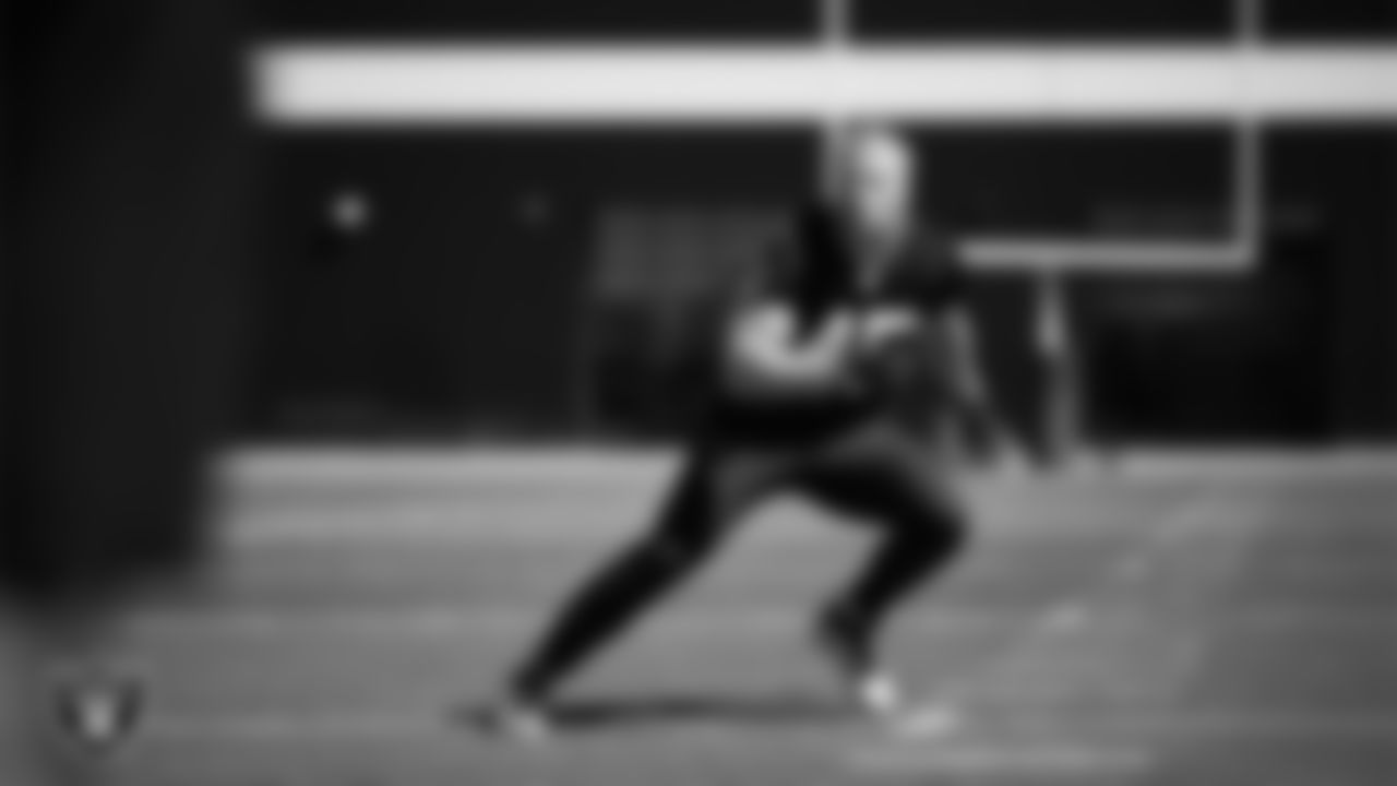 Las Vegas Raiders linebacker Tommy Eichenberg (45) at a workout during phase two of the offseason program at Intermountain Health Performance Center.