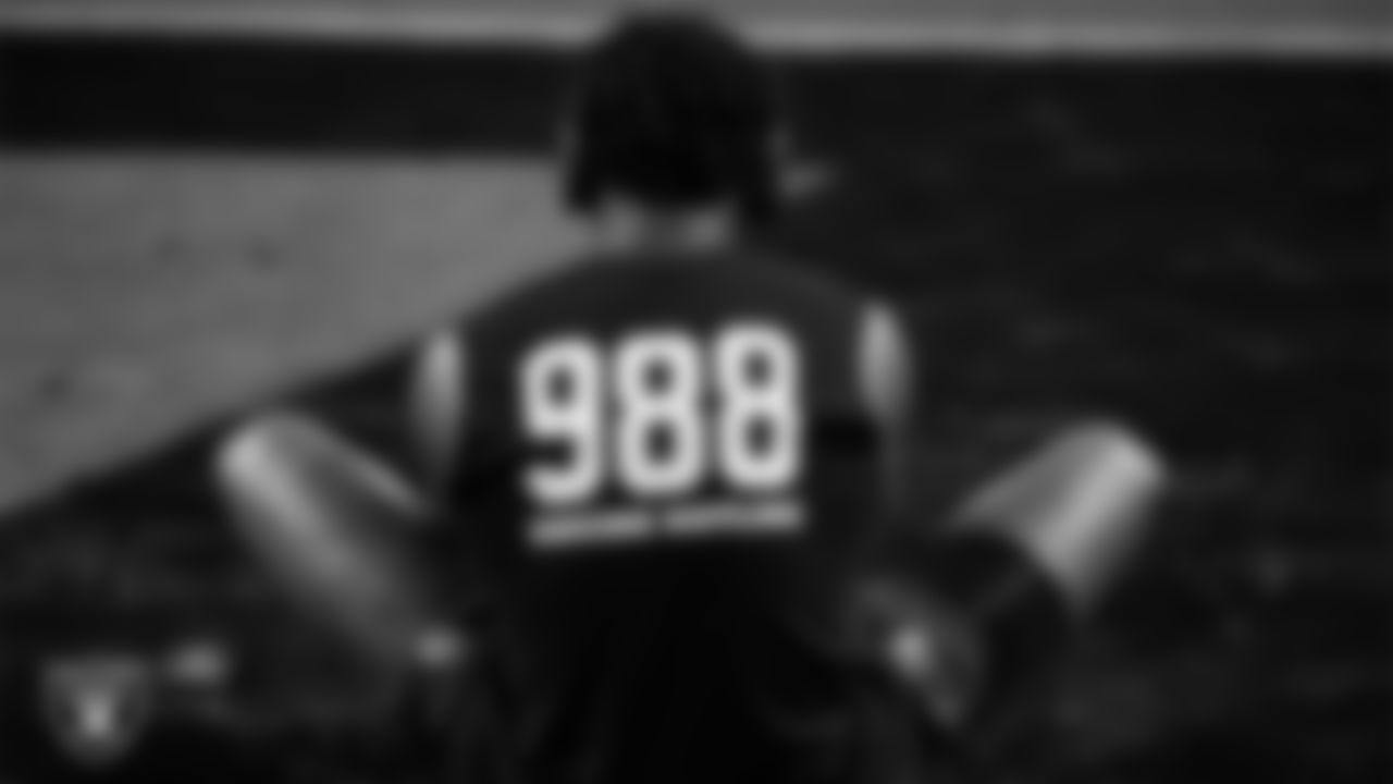 Las Vegas Raiders defensive end Malcolm Koonce (51) warming up before the regular season home game against the Dallas Cowboys at Allegiant Stadium.