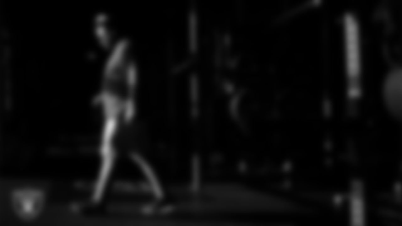 Las Vegas Raiders defensive assistant Rip Rowan walks out to the field for practice at Intermountain Health Performance Center.