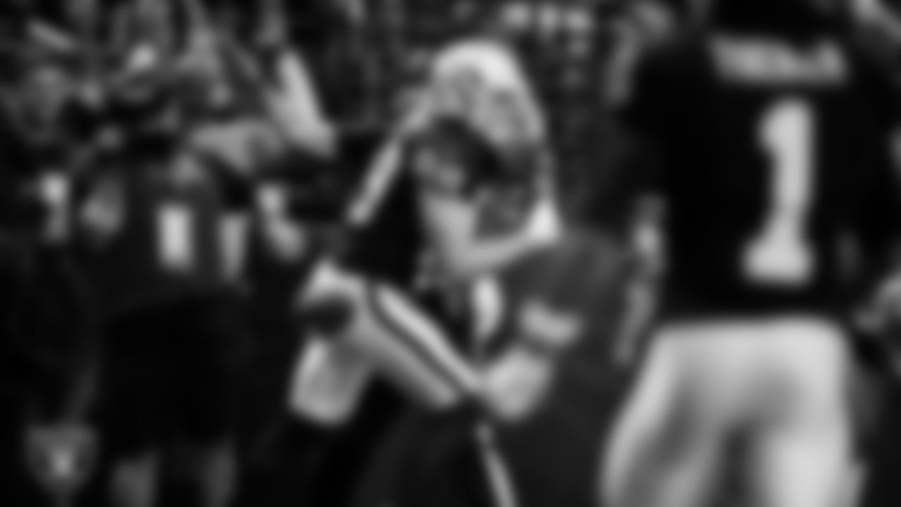 Las Vegas Raiders tight end Brock Bowers (89) celebrates after making a 7-yard touchdown catch during the regular season home game against the Jacksonville Jaguars at Allegiant Stadium.