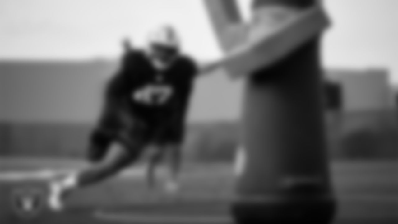 Las Vegas Raiders defensive tackle Thomas Booker IV (47) during practice at Intermountain Health Performance Center.