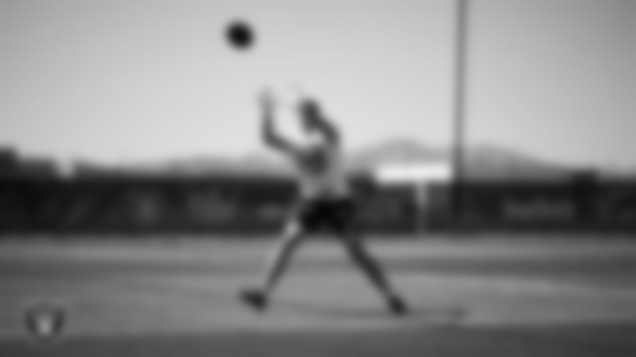 Las Vegas Raiders wide receiver Jack Bech (18) at a workout during phase two of the offseason program at Intermountain Health Performance Center.