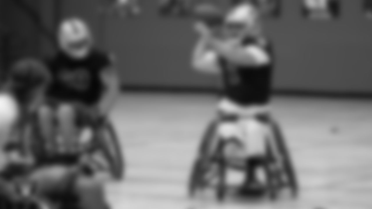 A member of the City of Las Vegas Wheelchair Football League during practice at Dula Community Center.