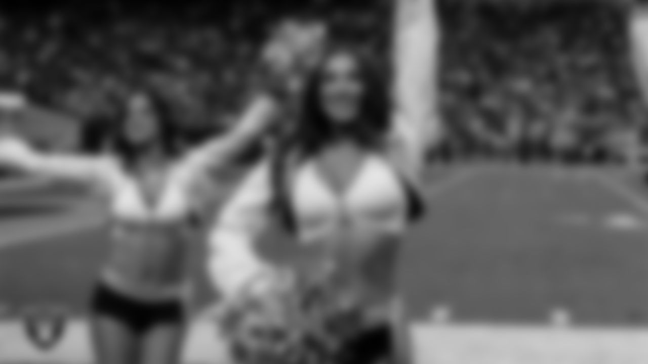 Raiderette Cheyanne on the sidelines during the regular season home game against the Kansas City Chiefs at Allegiant Stadium.