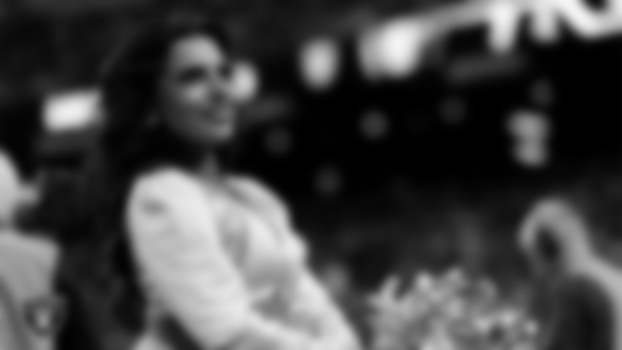 Raiderette Annalise on the sidelines during the regular season home game against the Denver Broncos at Allegiant Stadium.