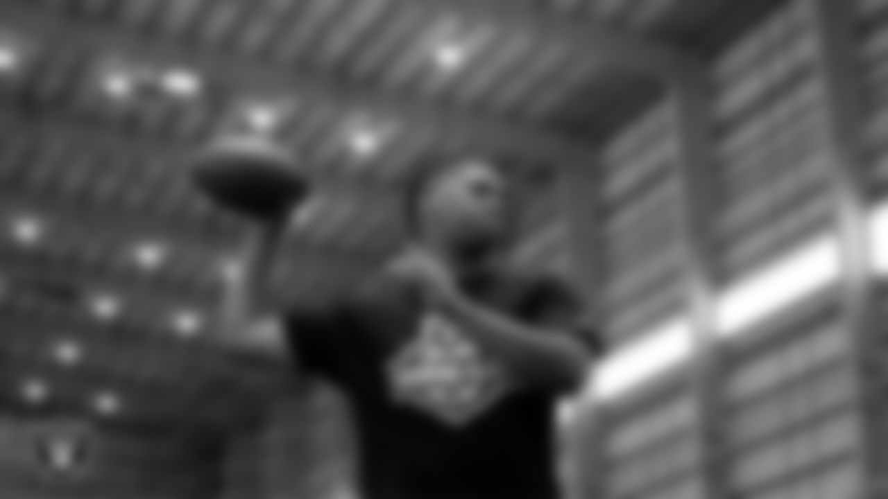 An athlete works through a drill during Raiders ELITE Academy at Las Vegas Raiders Headquarters.