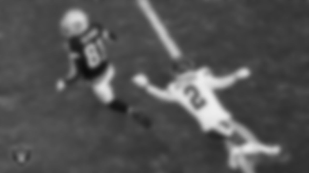 Las Vegas Raiders wide receiver Alex Bachman (81) returns a punt during the regular season home game against the Kansas City Chiefs at Allegiant Stadium.