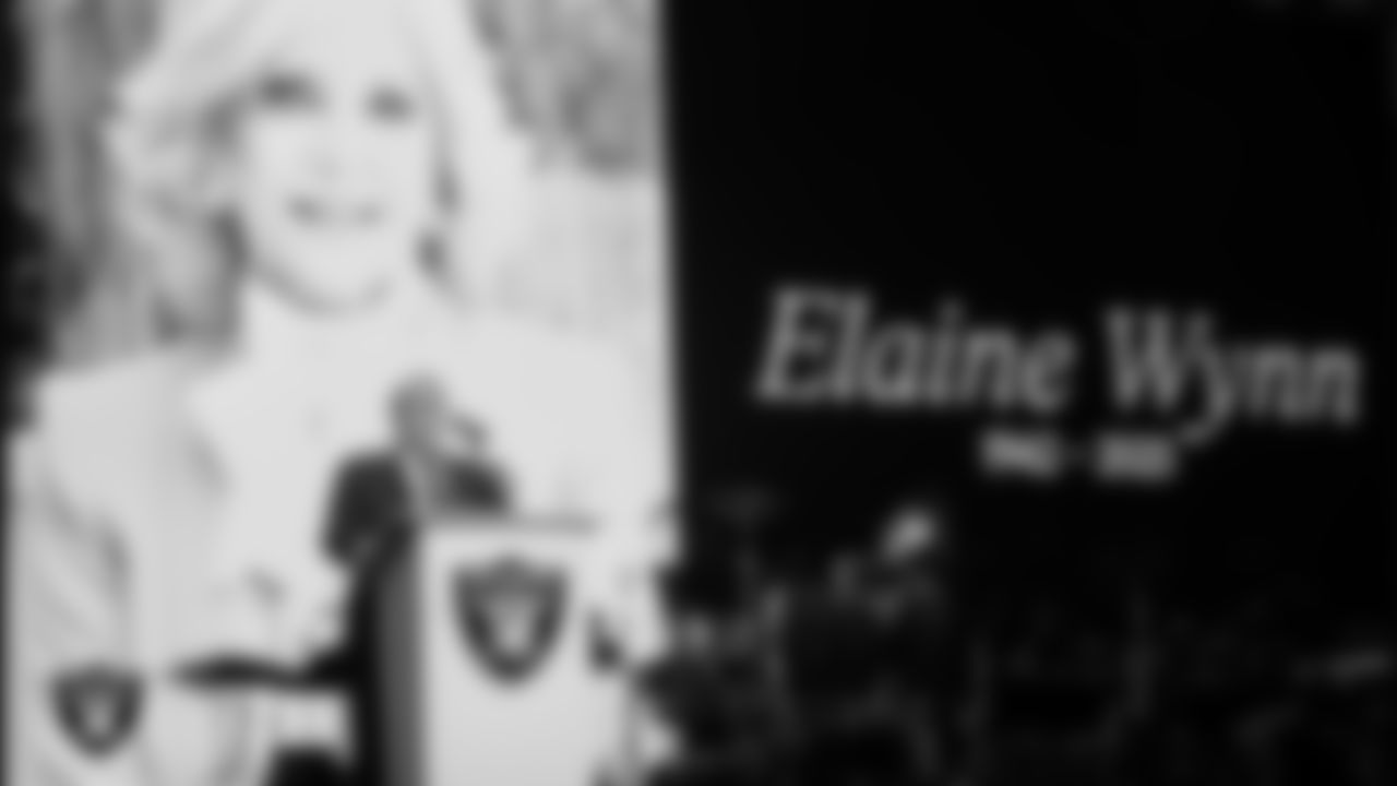 Business woman Elaine Wynn is honored during the second annual Silver & Black Gala hosted by The Raiders Foundation at Allegiant Stadium.