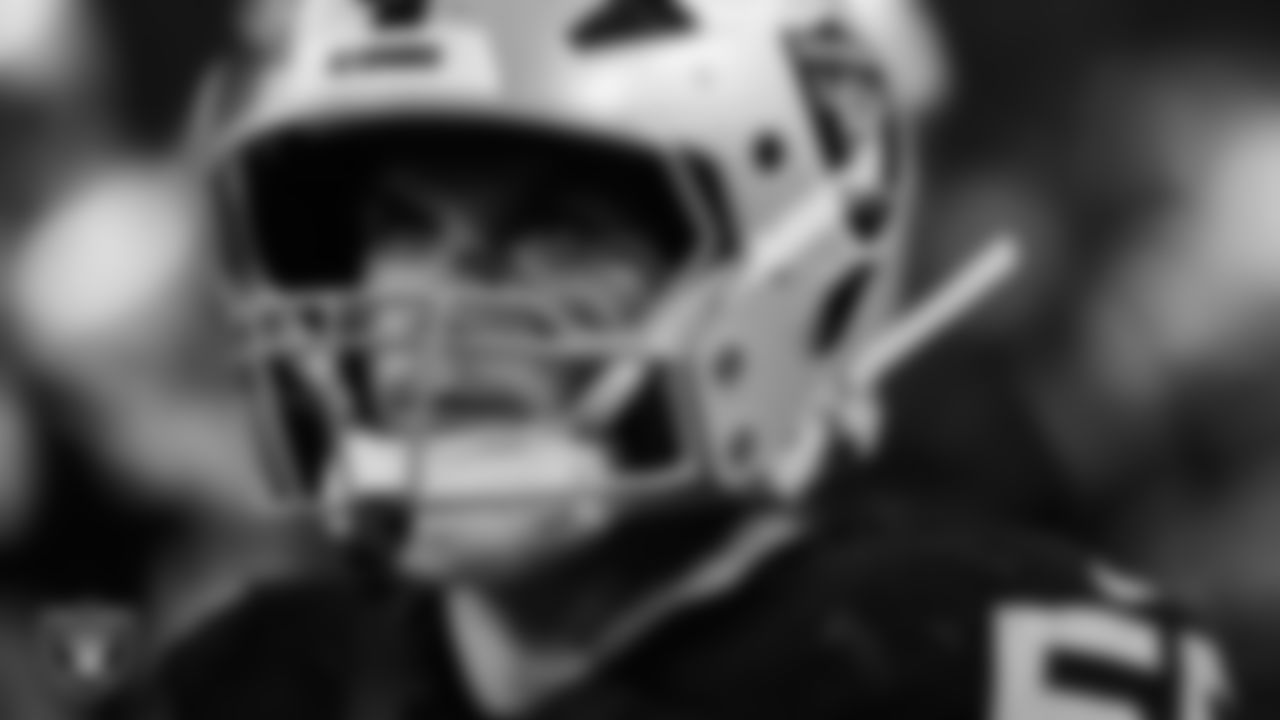 Las Vegas Raiders linebacker Cody Lindenberg (55) on the field during the regular season home game against the Dallas Cowboys at Allegiant Stadium.