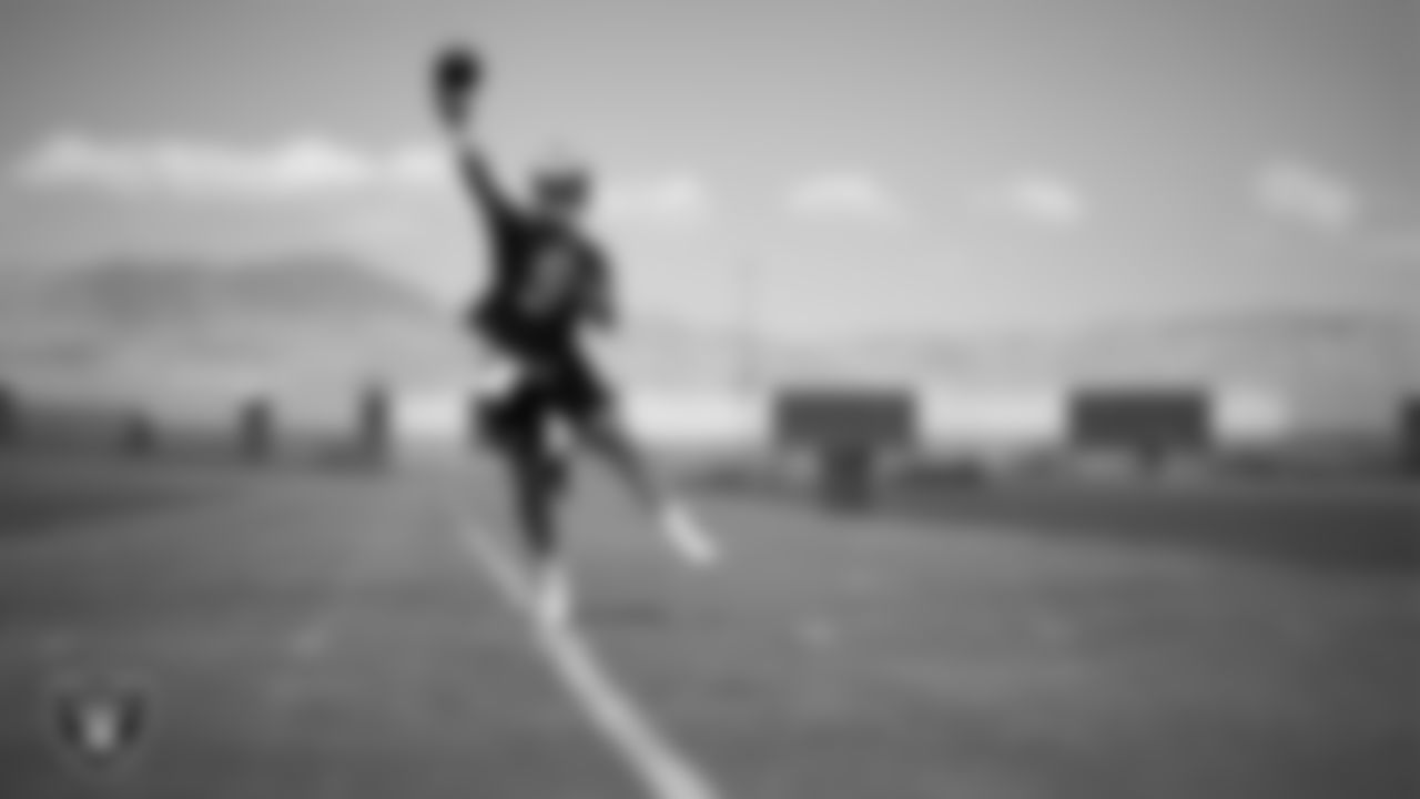 Las Vegas Raiders quarterback Cam Miller (5) at an Organized Team Activity (OTA) at Intermountain Health Performance Center.
