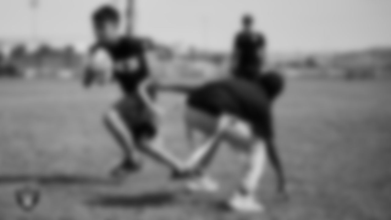 Athletes take part in a rugby drill during the NRL Gala Day flag football tournament at Silver Bowl Park.