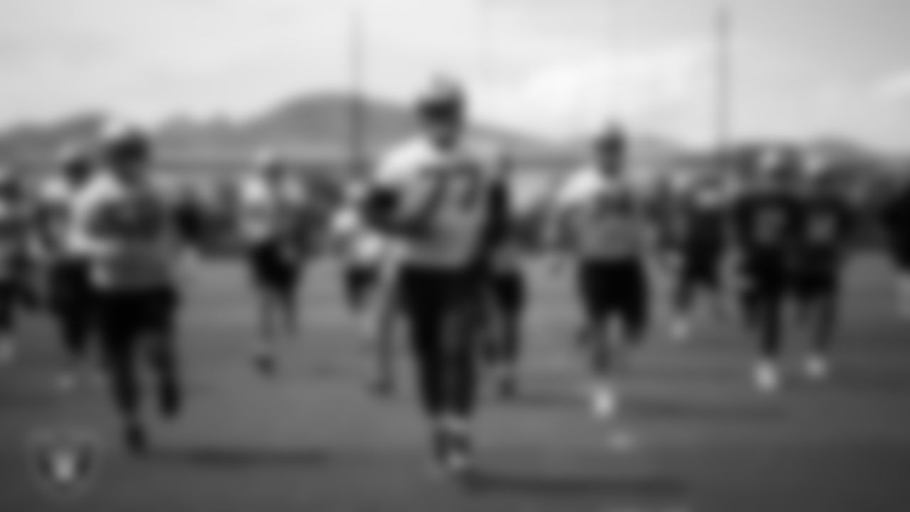Las Vegas Raiders tackle Thayer Munford Jr. (77) at an Organized Team Activity (OTA) at Intermountain Health Performance Center.