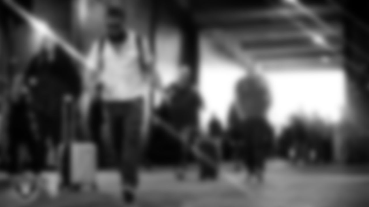 Las Vegas Raiders wide receiver Alex Bachman (81) arrives to the regular season away game against the Washington Commanders at Northwest Stadium.