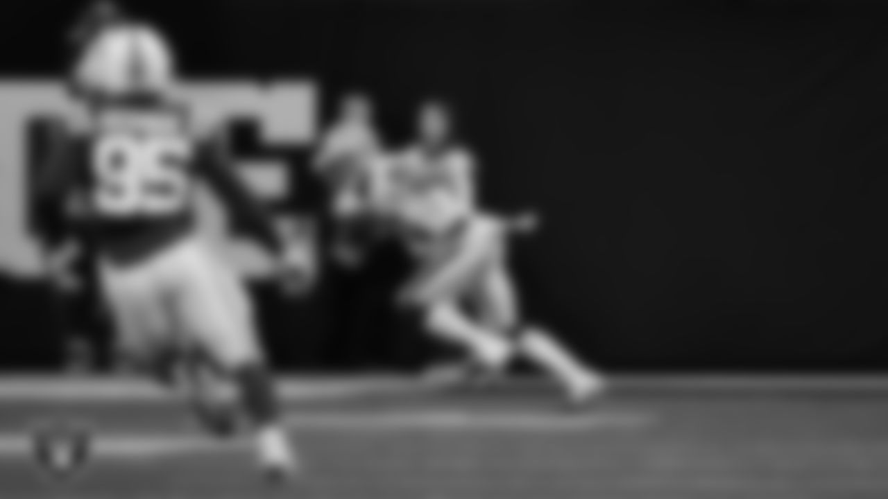 Las Vegas Raiders wide receiver Alex Bachman (81) returns a punt during the regular season away game against the Indianapolis Colts at Lucas Oil Stadium.