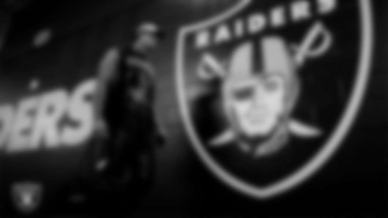 Las Vegas Raiders tight end Carter Runyon (46) arrives to the regular season home game against the Chicago Bears at Allegiant Stadium.