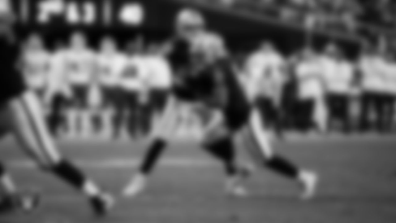 Las Vegas Raiders quarterback Aidan O'Connell (12) and running back Ashton Jeanty (2) during the regular season home game against the Kansas City Chiefs at Allegiant Stadium.