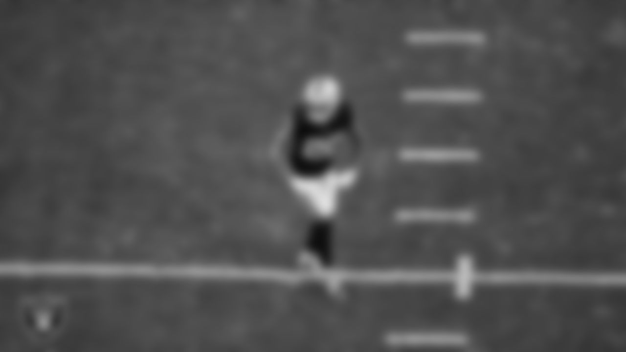 Las Vegas Raiders safety Isaiah Pola-Mao (20) celebrates on the field during the regular season home game against the Kansas City Chiefs at Allegiant Stadium.