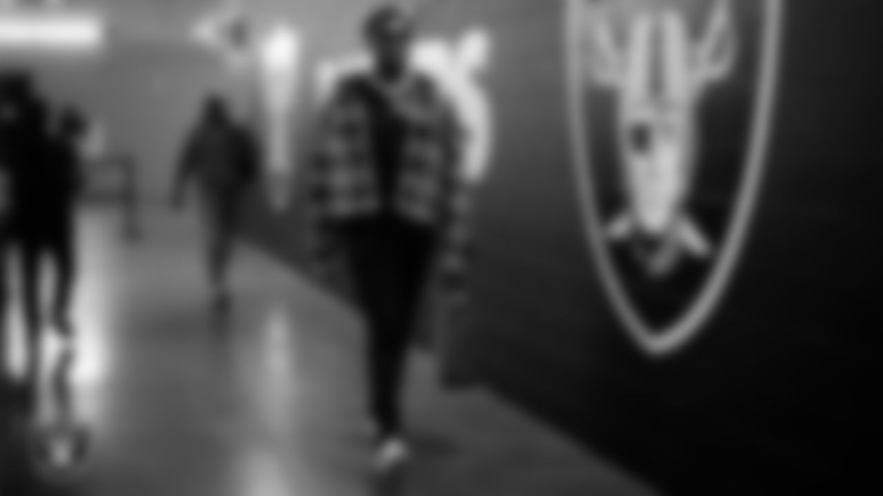 Las Vegas Raiders defensive end Janarius Robinson (97) arrives to the regular season home game against the Denver Broncos at Allegiant Stadium.